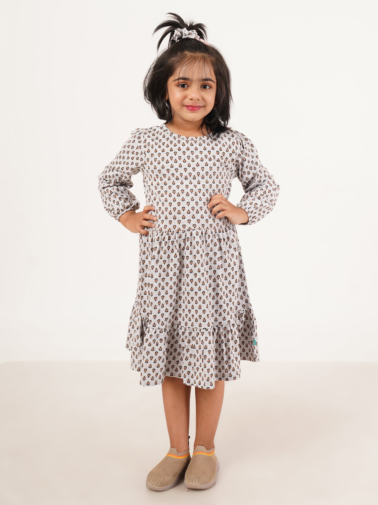 Young Girls All Over Printed Knee Length Fit & Flare Dress