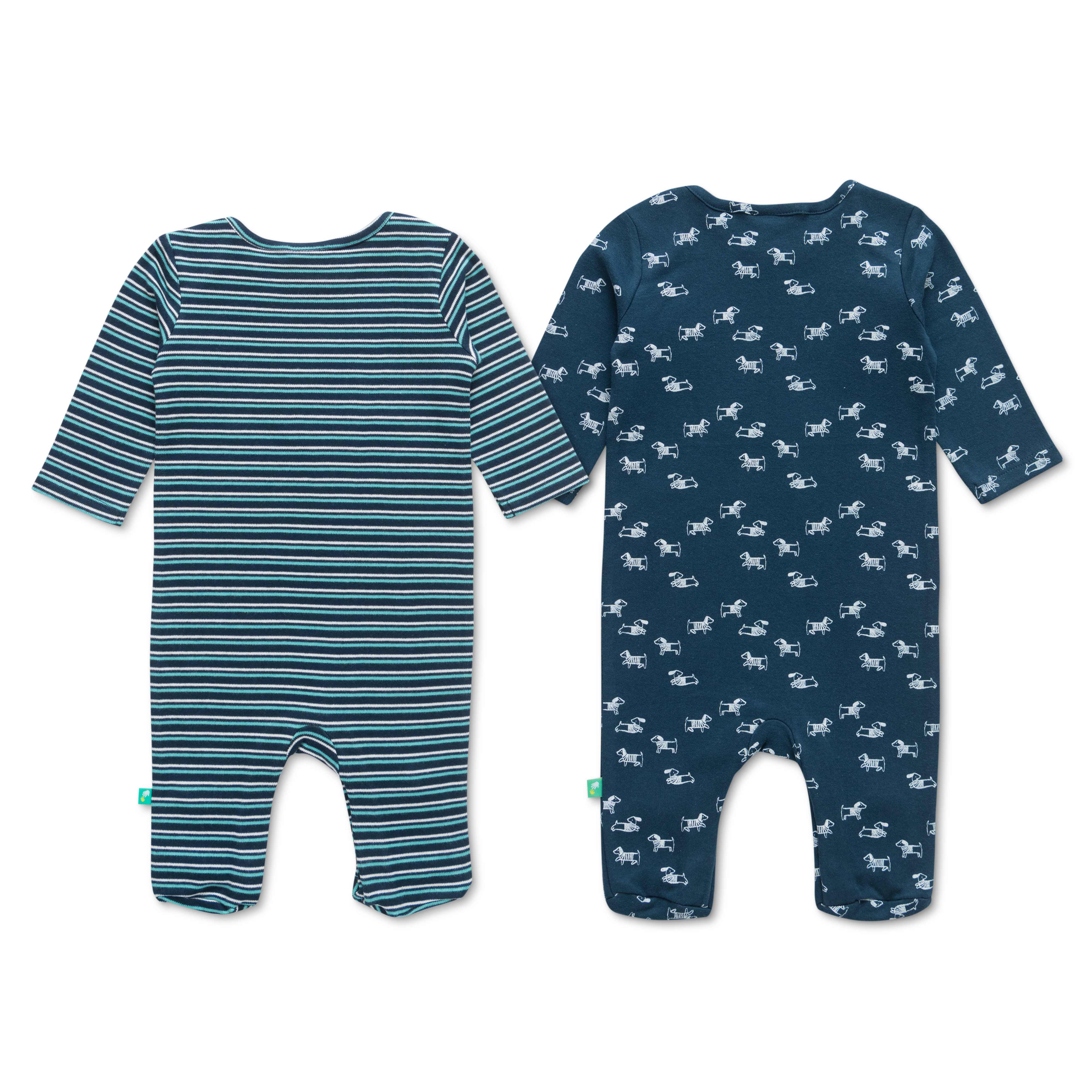 Boys AOP & Stripe Embroidery Full Sleeve Sleep Suits Pack of 2