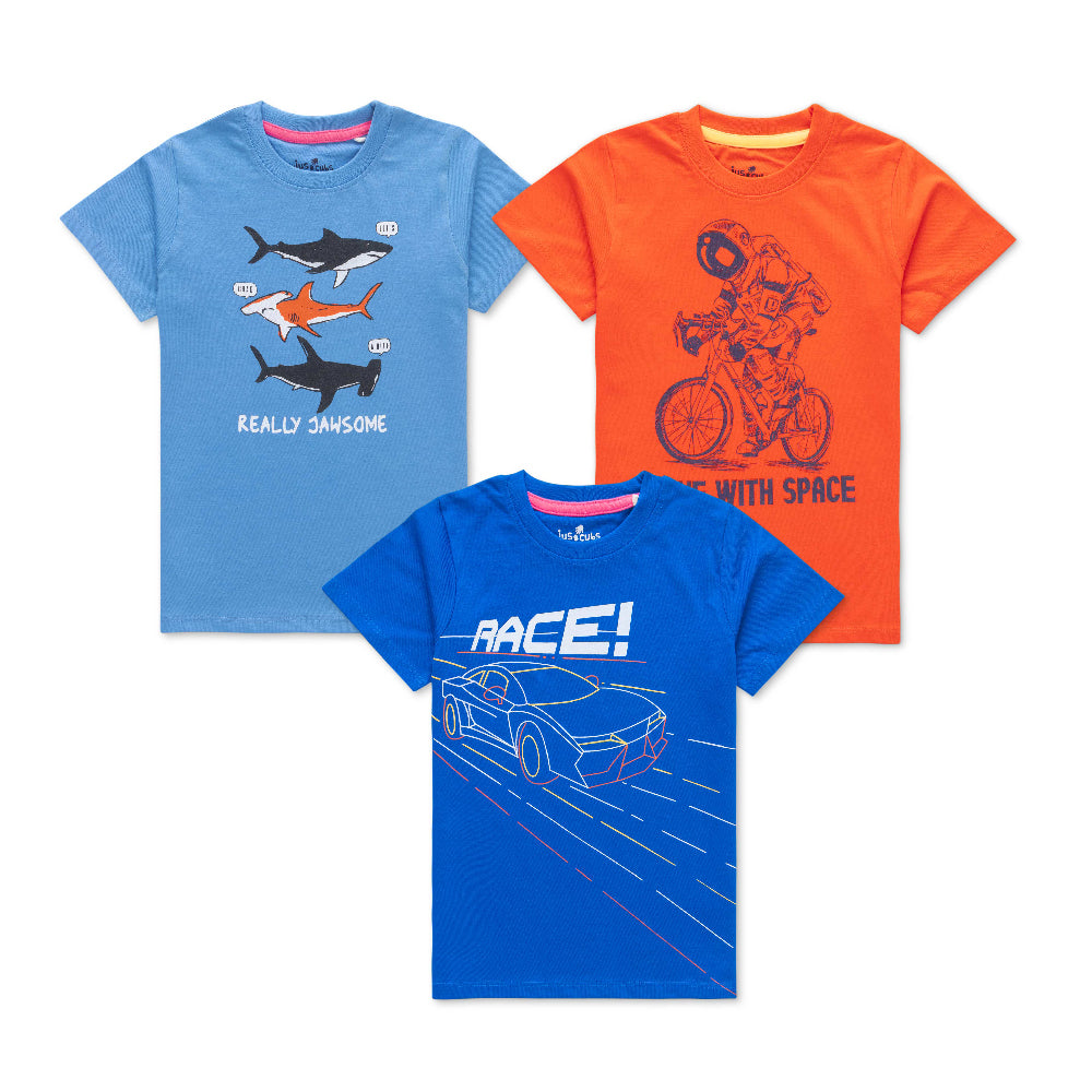 Boys Half Sleeves  Printed Tee Pack Of 3