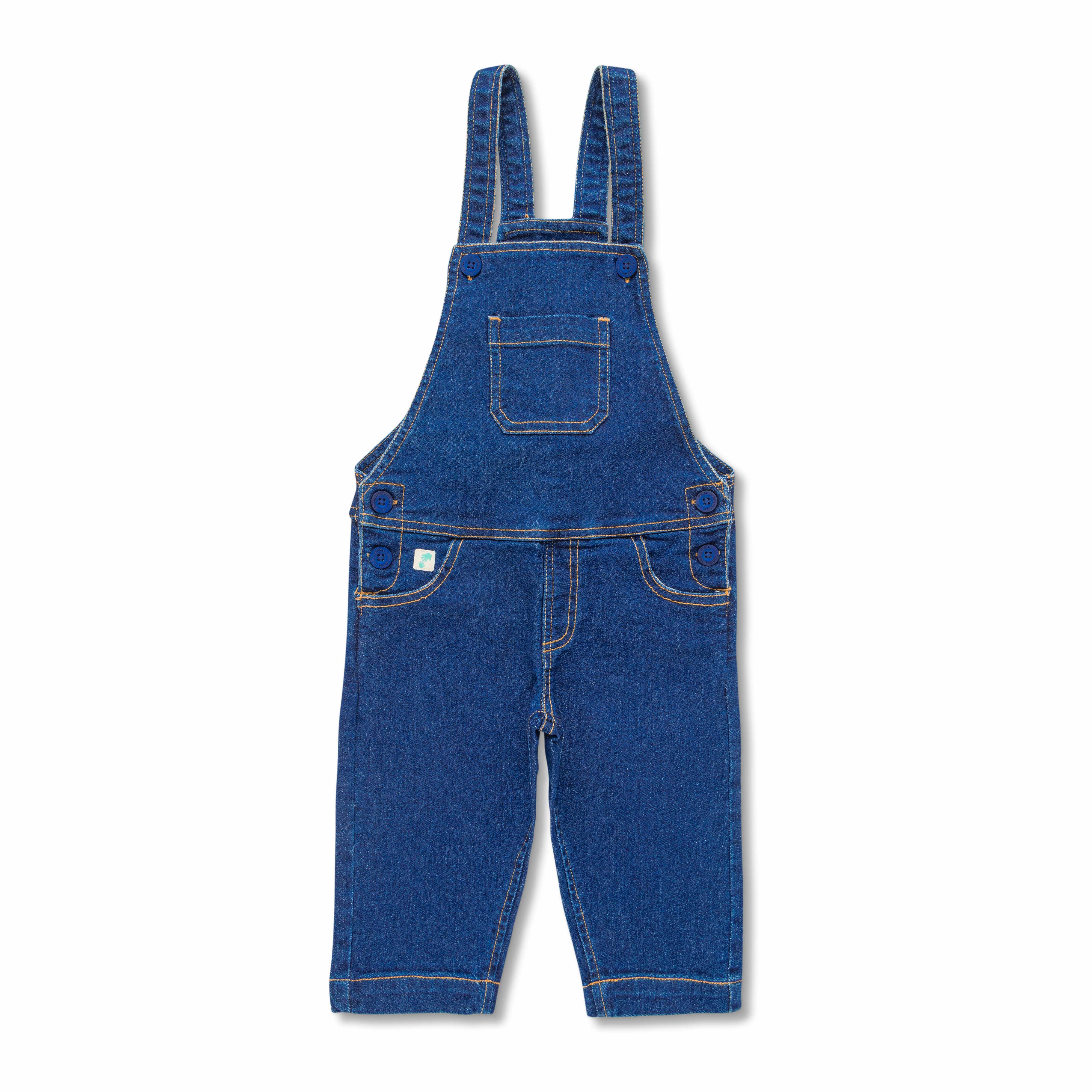 Baby Unisex Sleeveless Solid Denim Dungaree - Blue