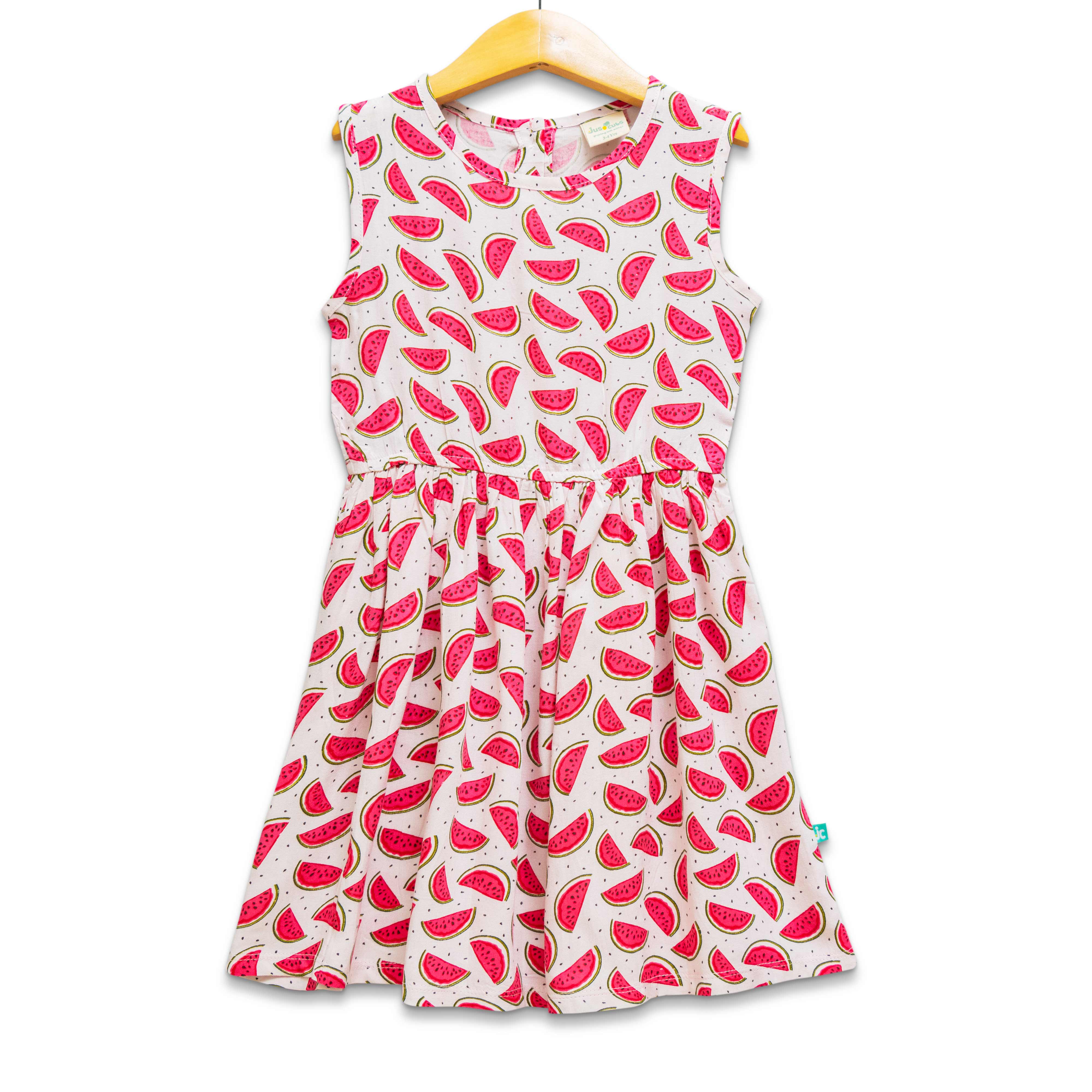 Girls Sleeveless AOP Dress - Pink