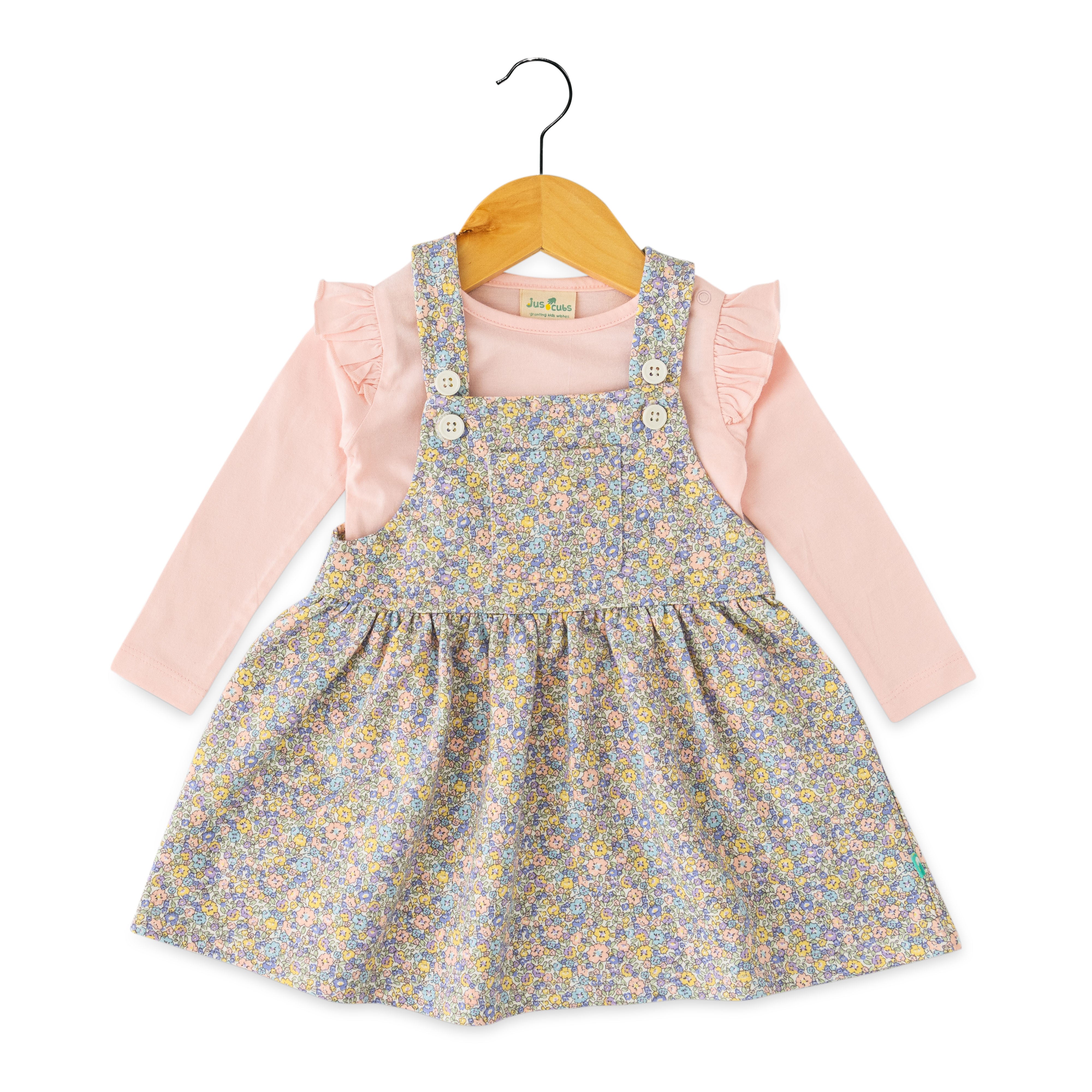 JusCubs Girls Jersey Infants All Over Print Pinafore  - Pink