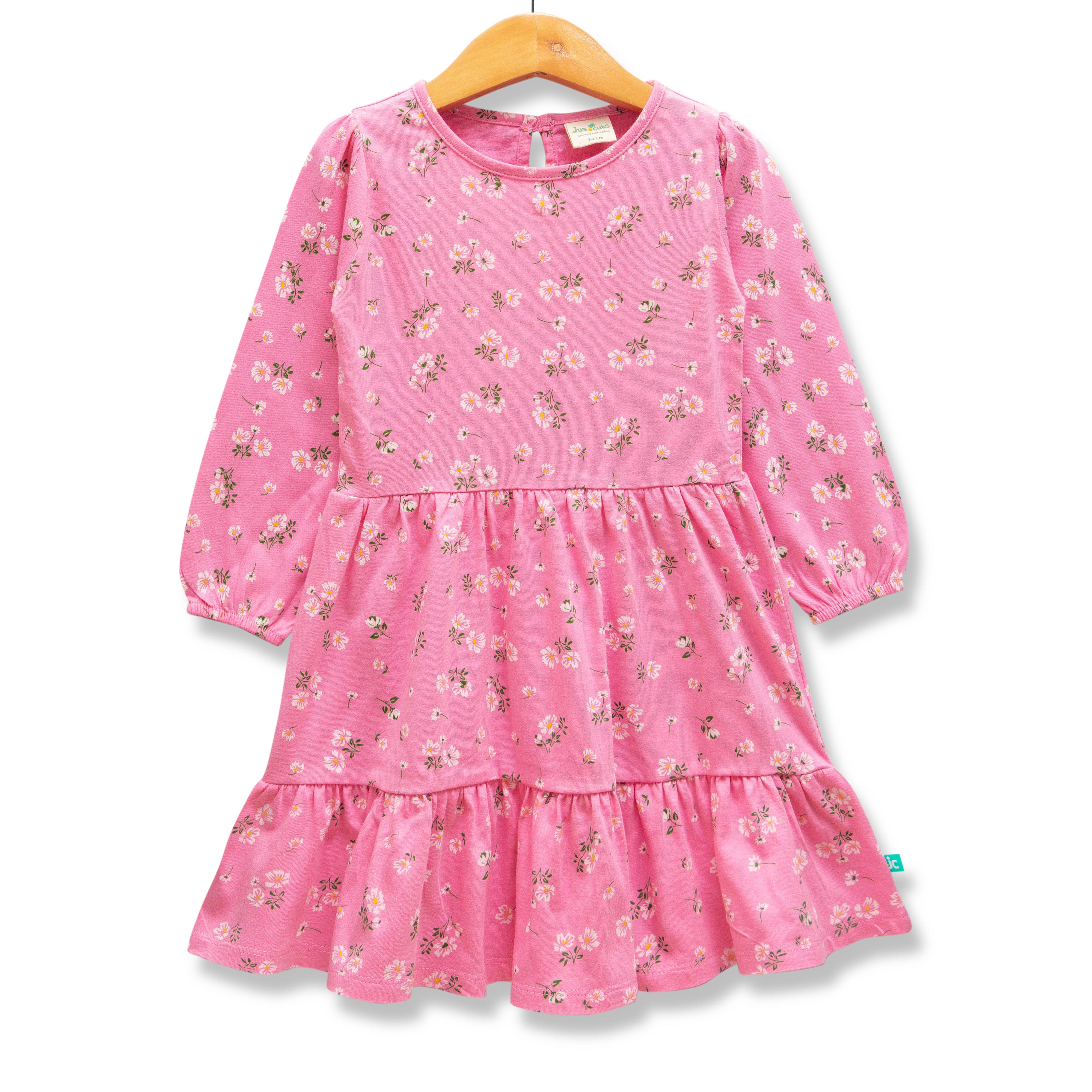 Baby Girls All Over Printed Knee Length Fit & Flare Dress - Juscubs