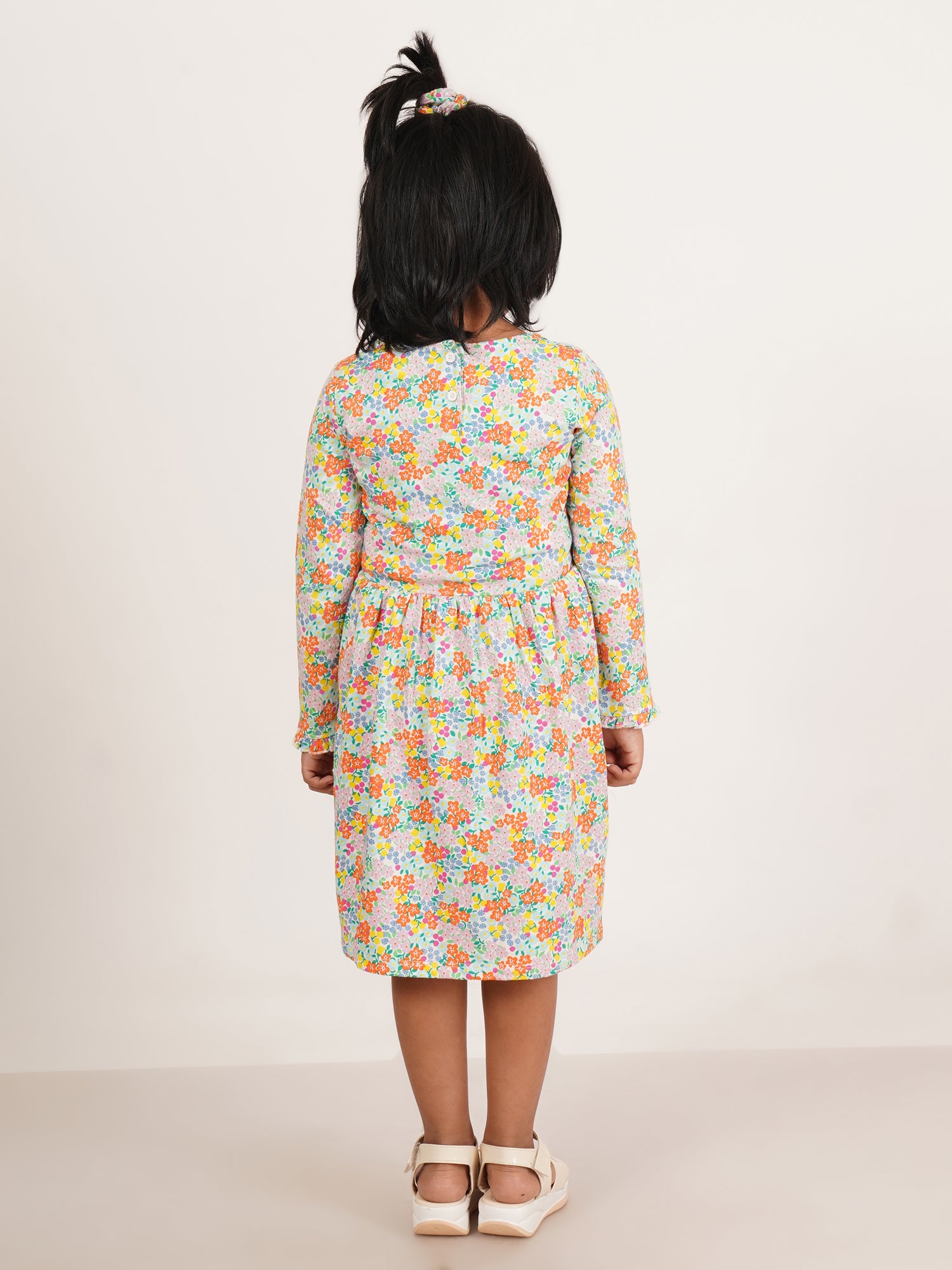 Girls Floral Print Puff Sleeve A-Line Dress