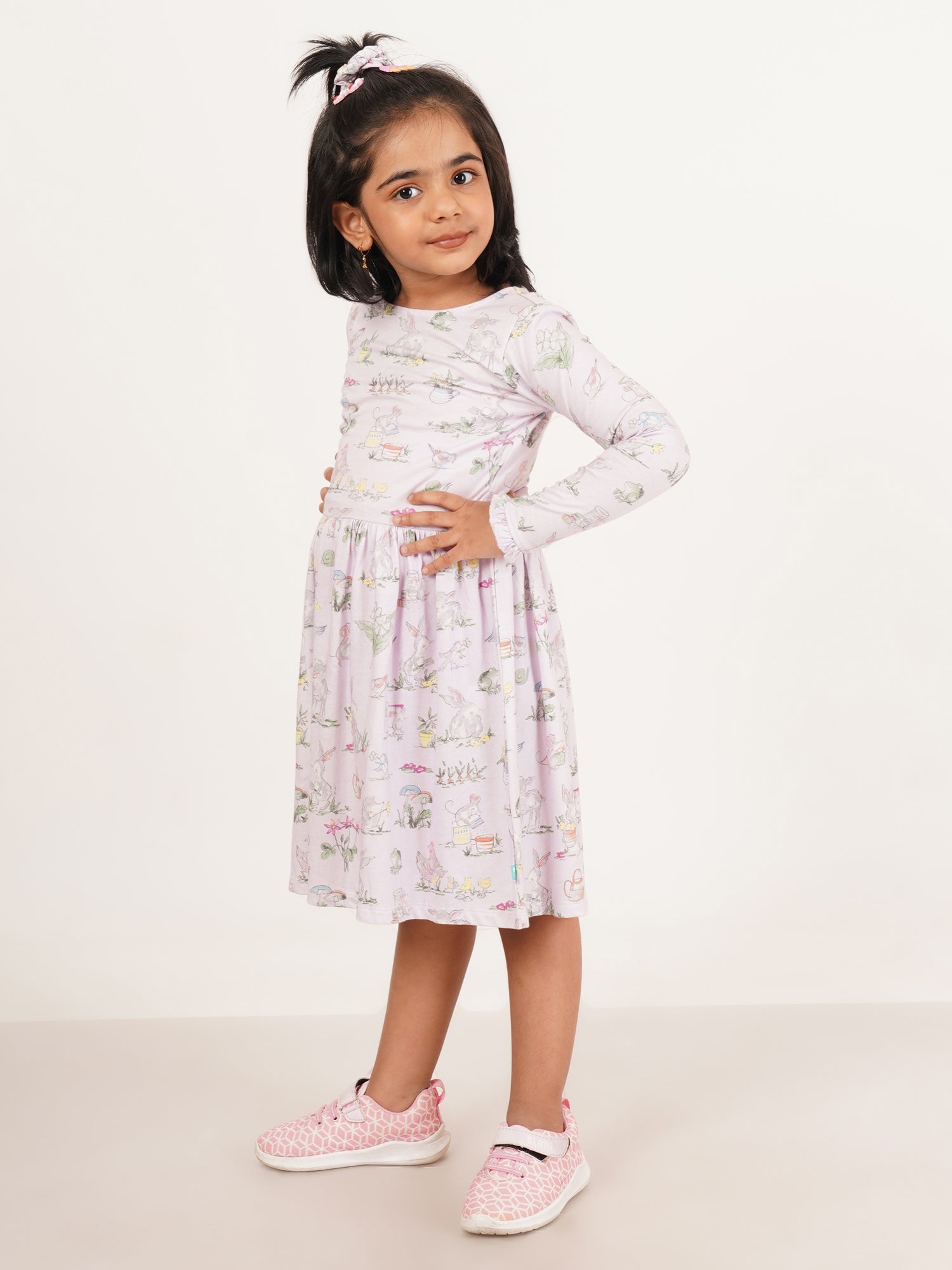 Girls Floral Print Puff Sleeve A-Line Dress