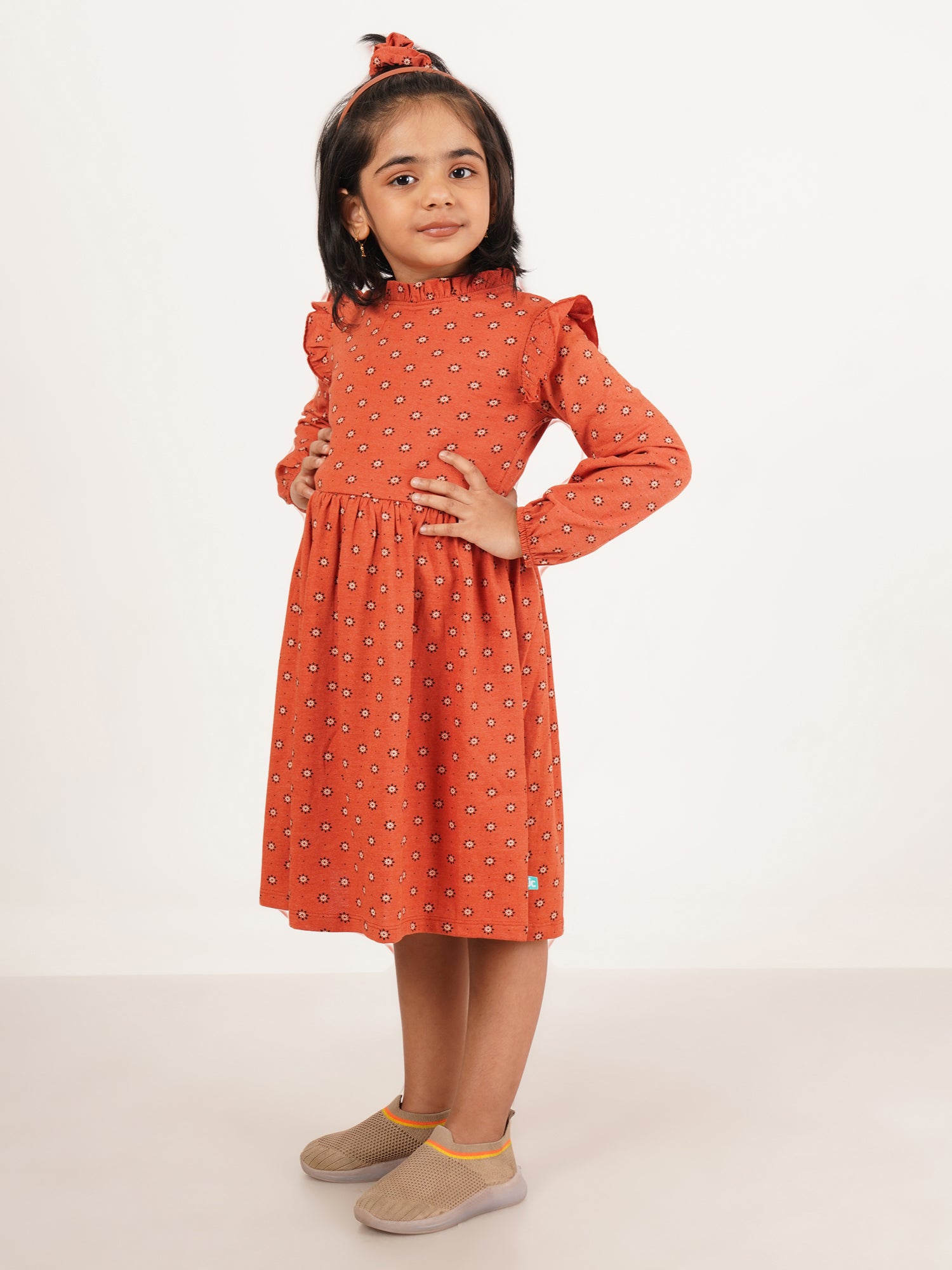 Baby Girls All Over Printed Knee Length Fit & Flare Dress