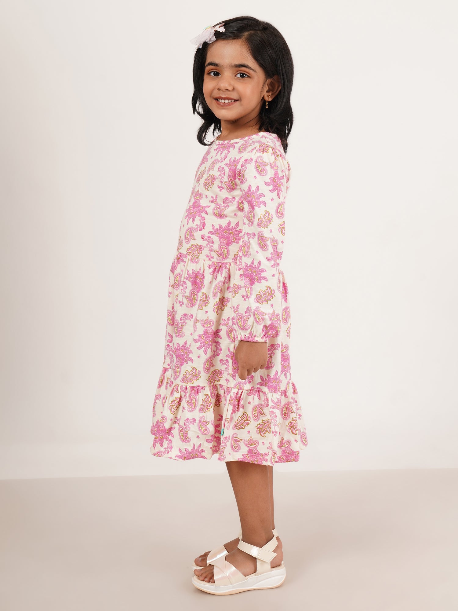 Girls Ethnic Motifs Printed Gathered Or Pleated Cotton A Line Dress