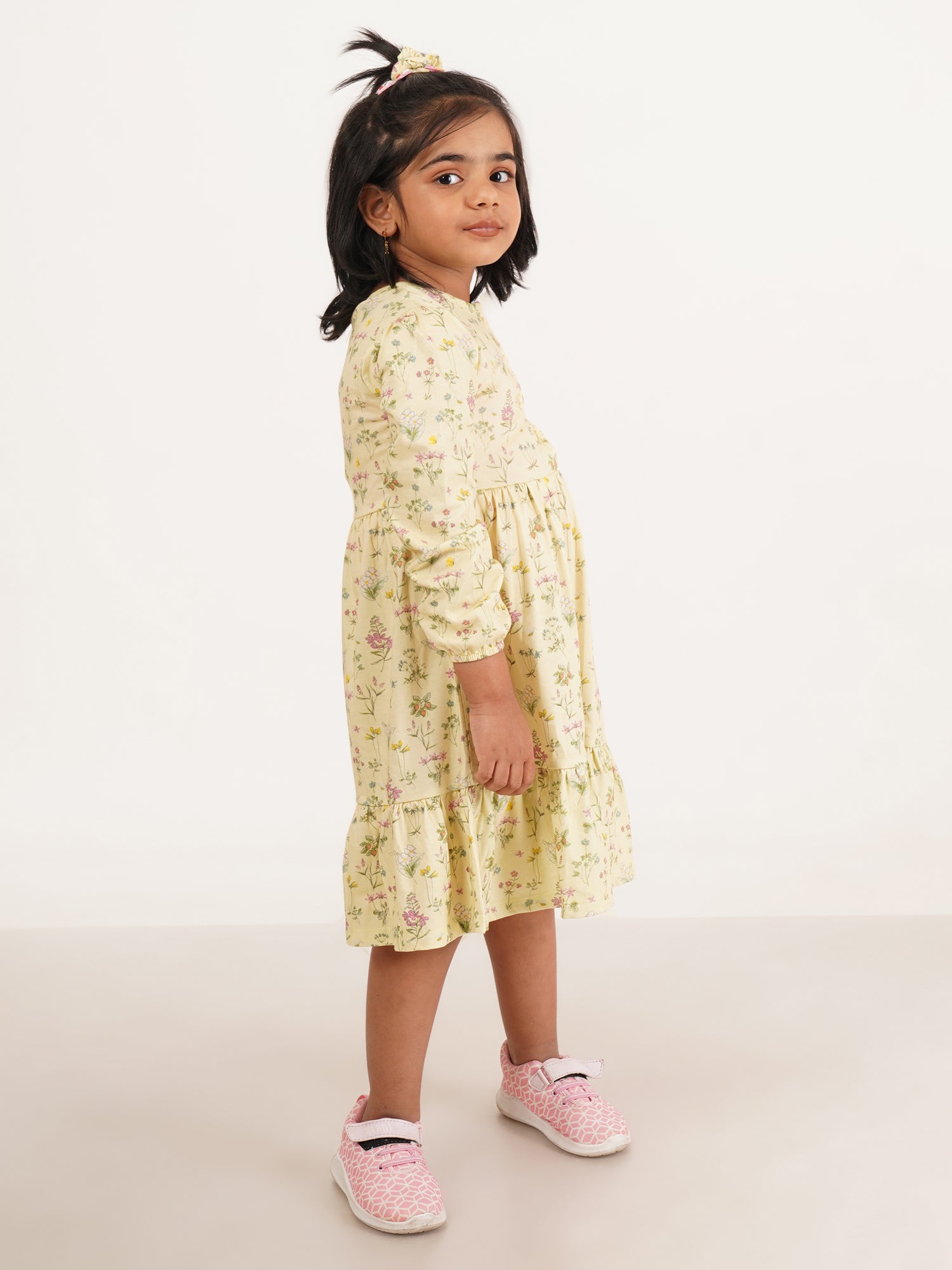 Girls Floral Print Puff Sleeve A-Line Dress