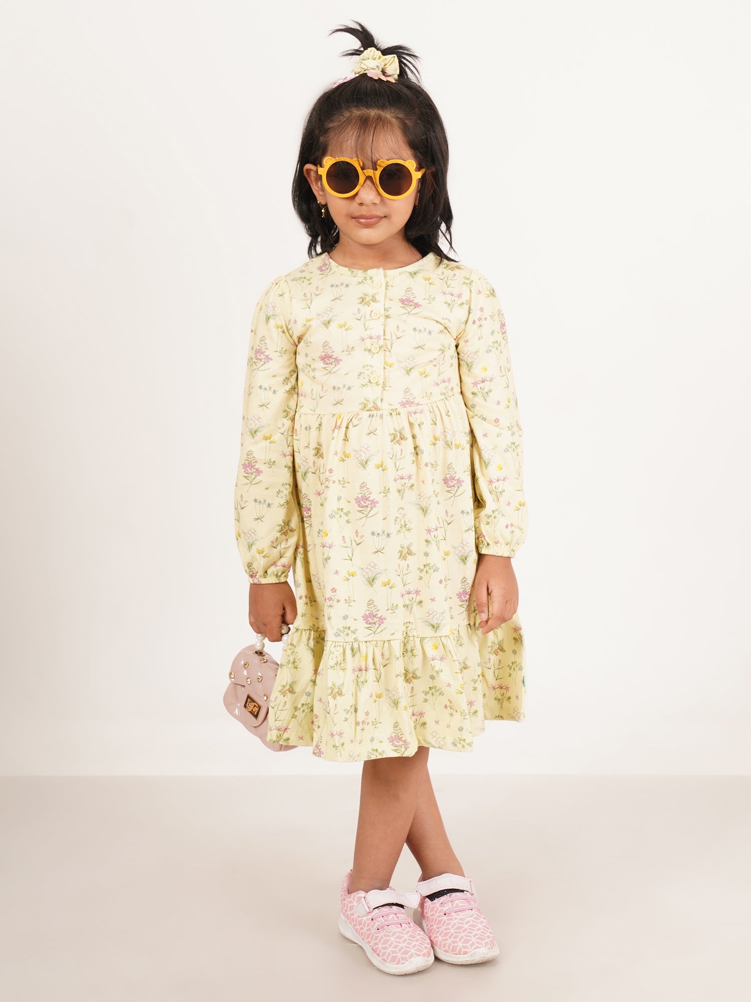 Girls Floral Print Puff Sleeve A-Line Dress