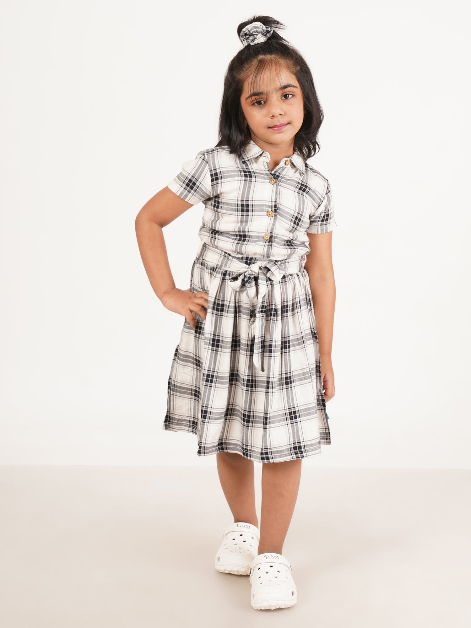 Baby Girl Polo Checked with Knot Adjustment Dress