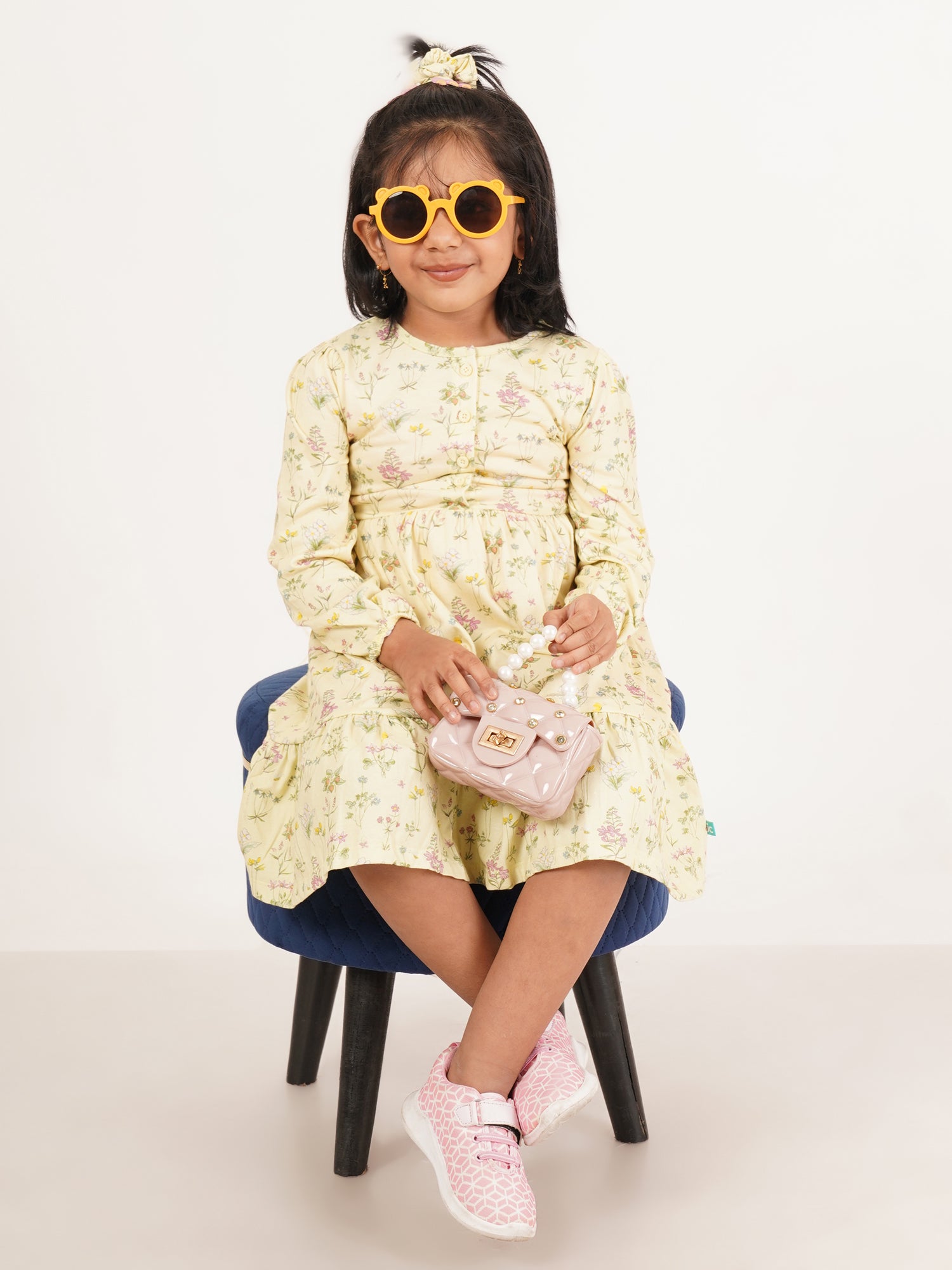 Girls Floral Print Puff Sleeve A-Line Dress