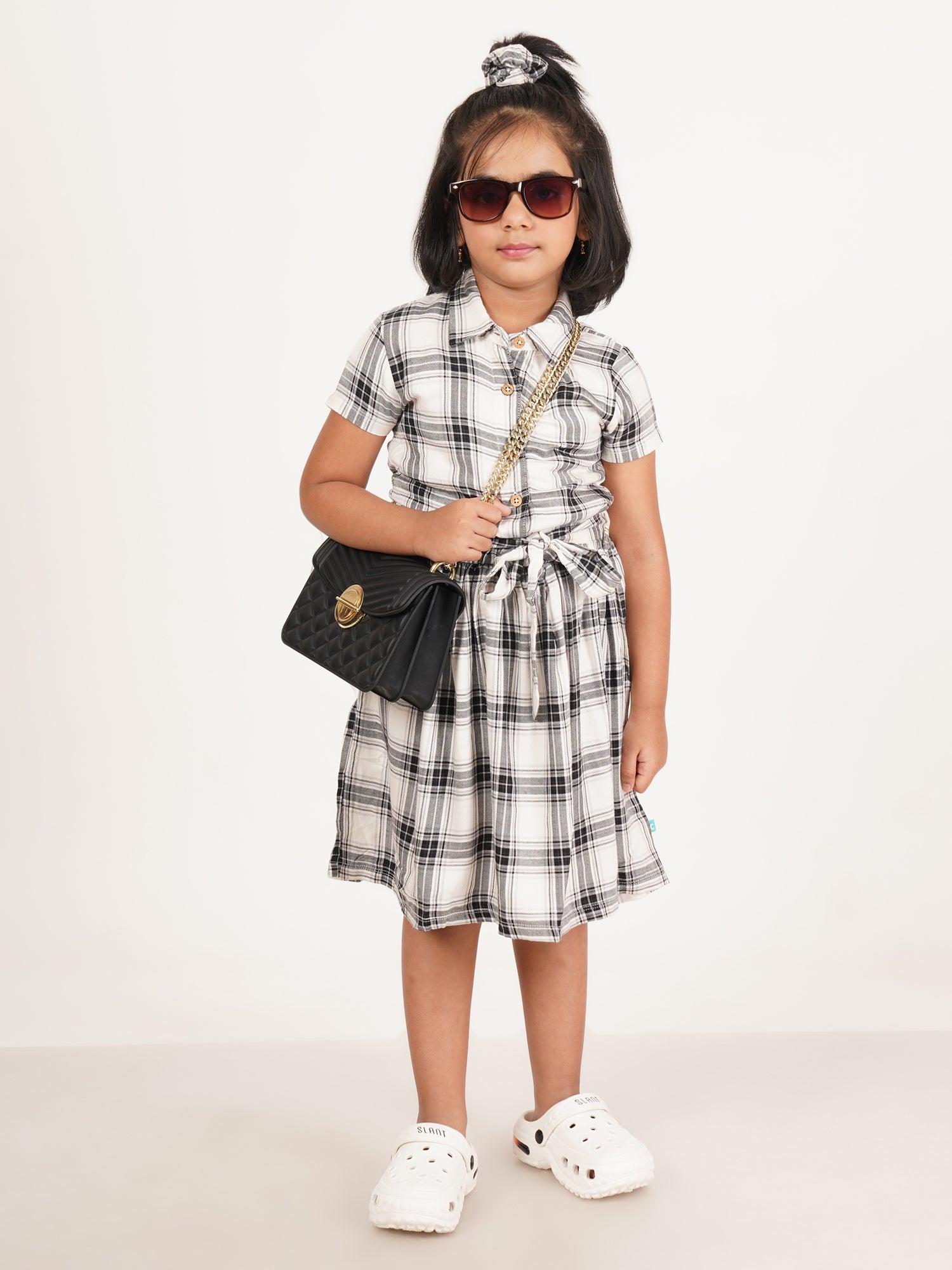 YOUNG GIRL POLO CHECKED WITH KNOT ADJUSTMENT DRESS