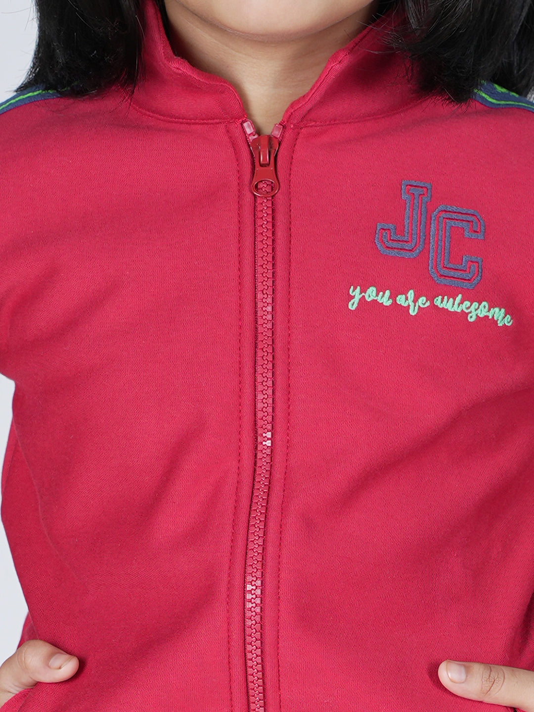 Girls JC You are Awesome With Zipper Hoodie Jacket - Red