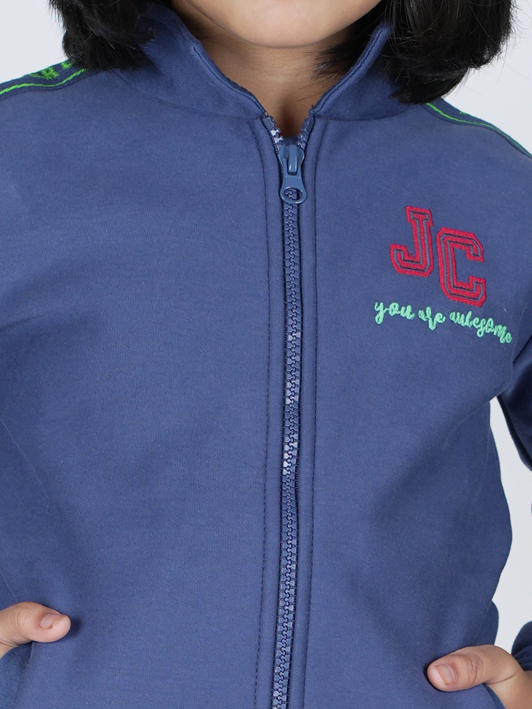 Girls JC You are Awesome With Zipper Hoodie Jacket - Navy