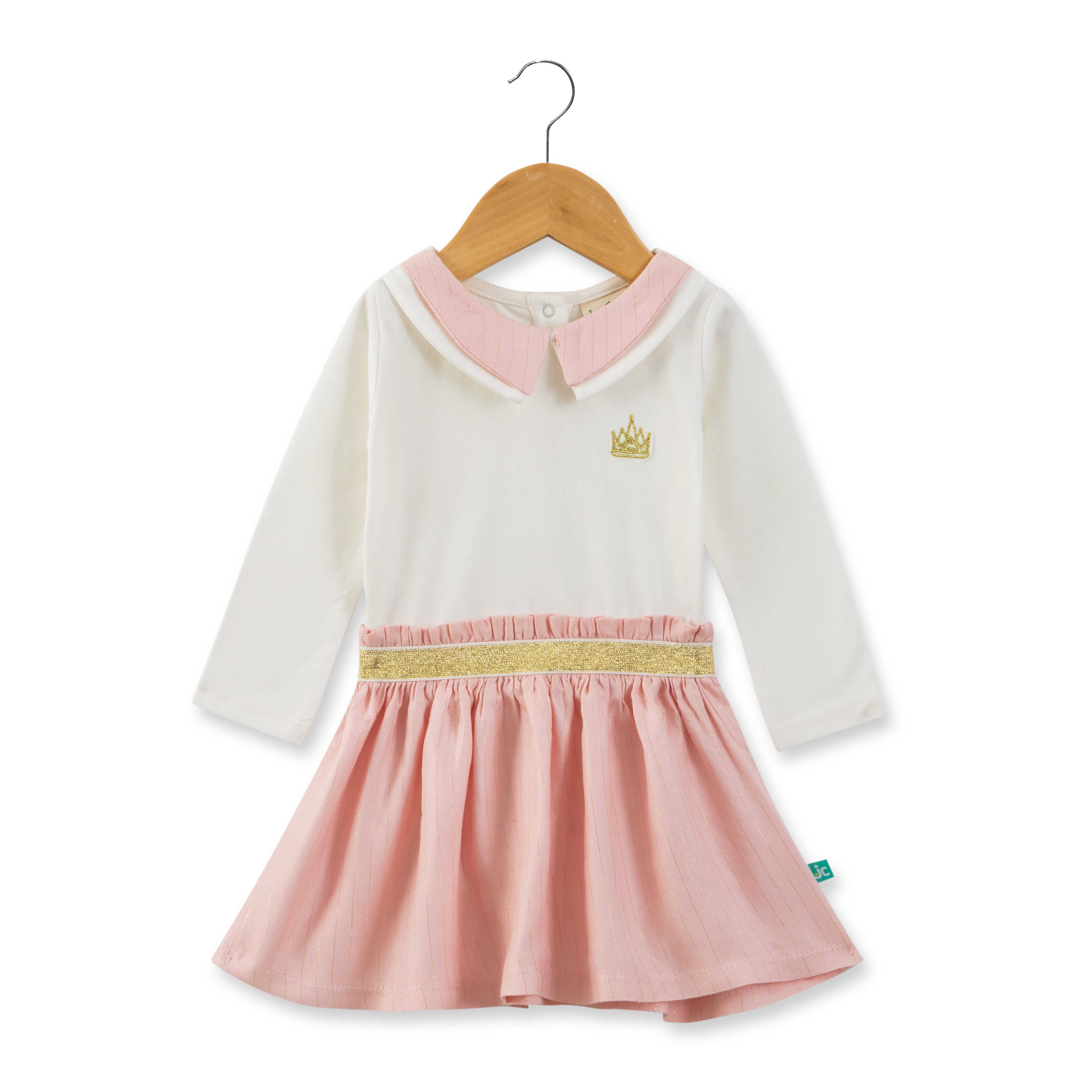 Girls Full sleeves  Peter Pan Collar Dress-Pink