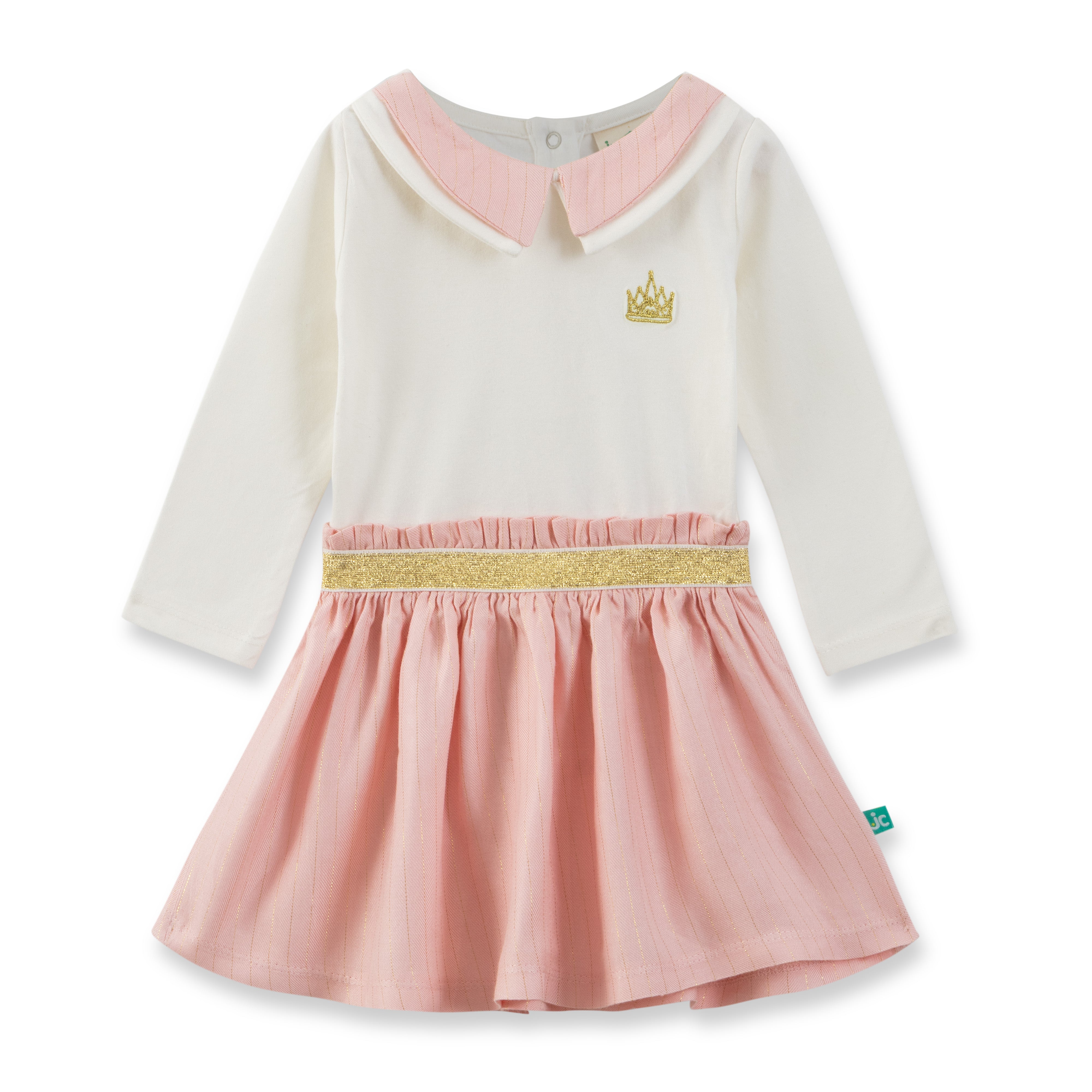 Girls Full sleeves  Peter Pan Collar Dress-Pink