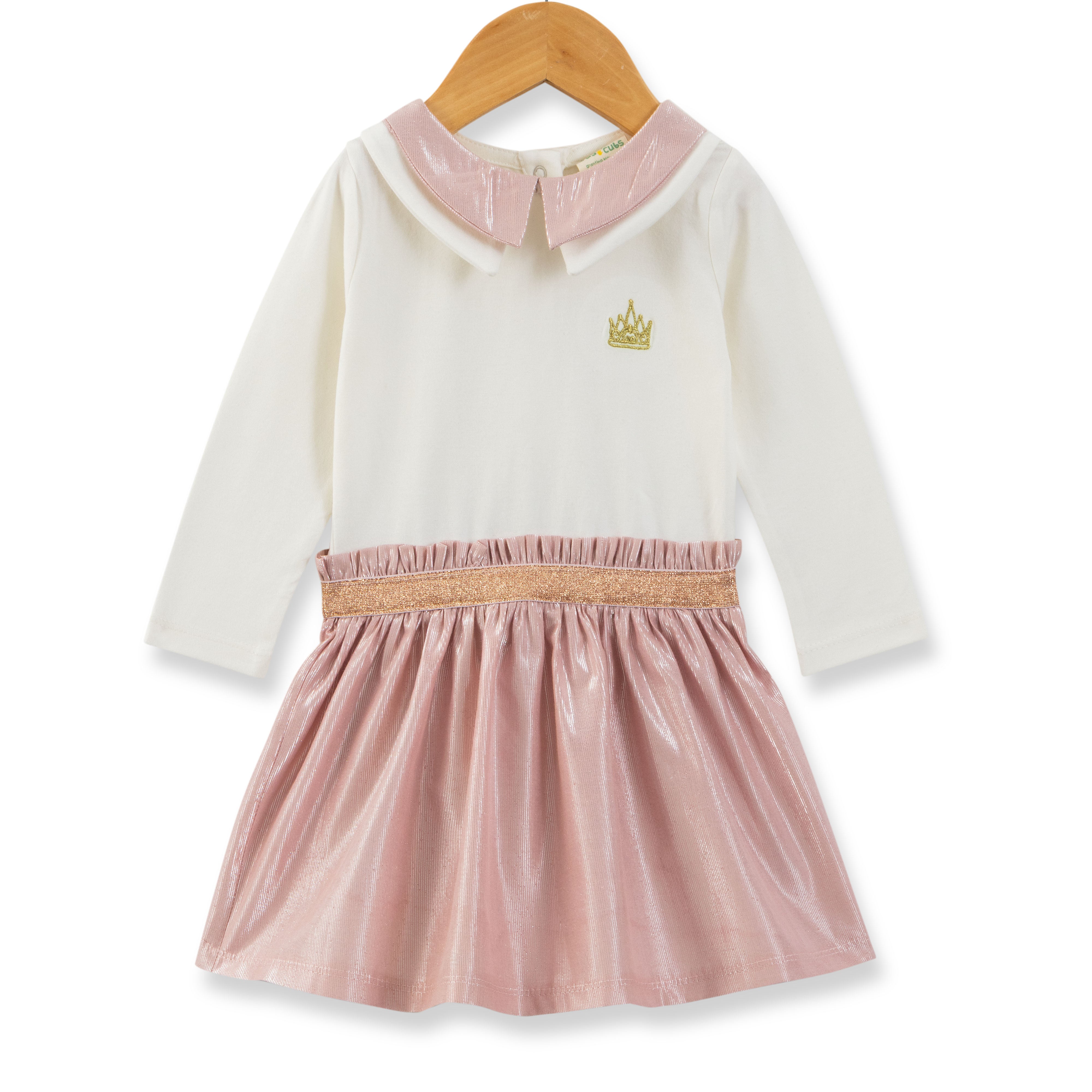 Girls Full Sleeves Peter Pan Collar Dress-Pink