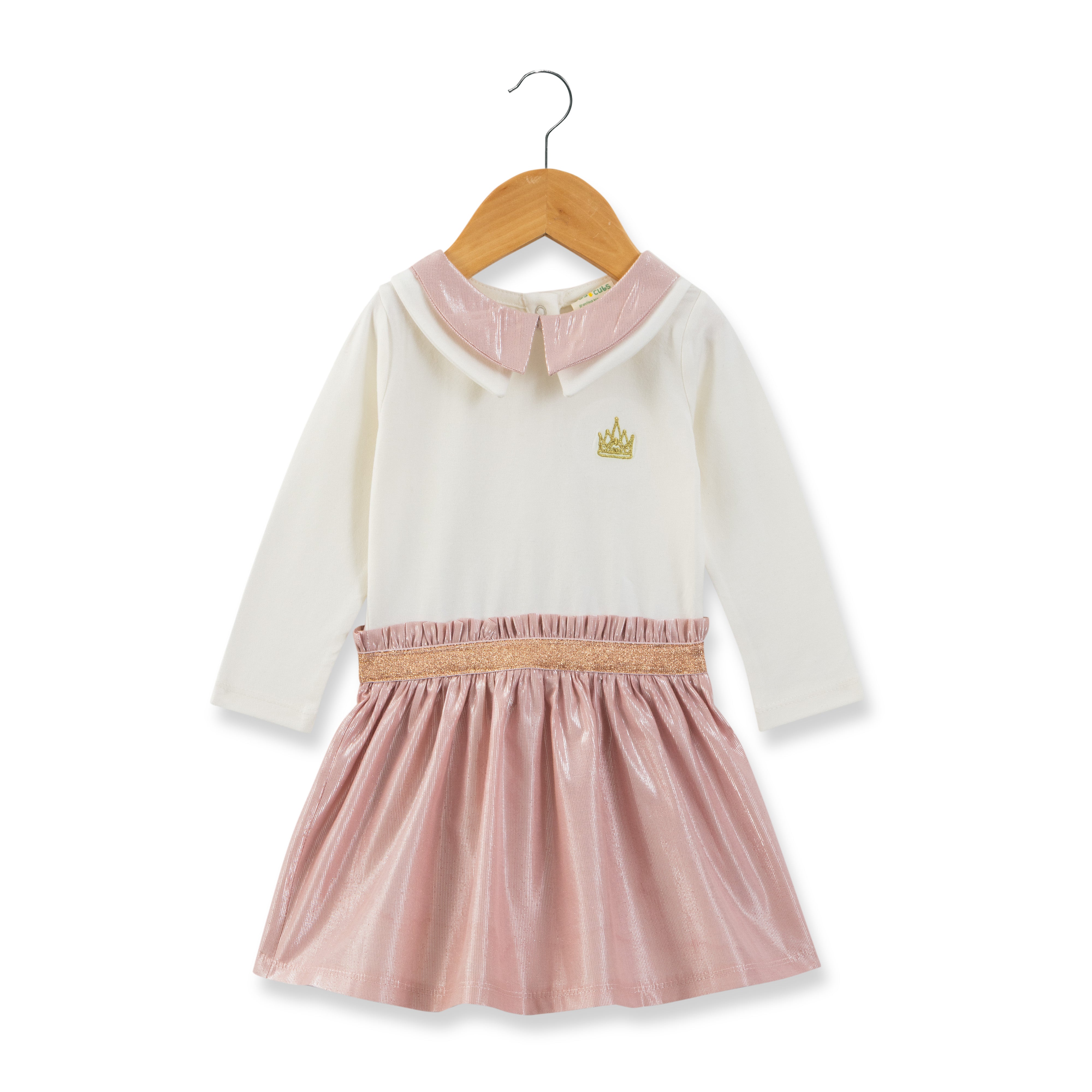 Girls Full Sleeves Peter Pan Collar Dress-Pink