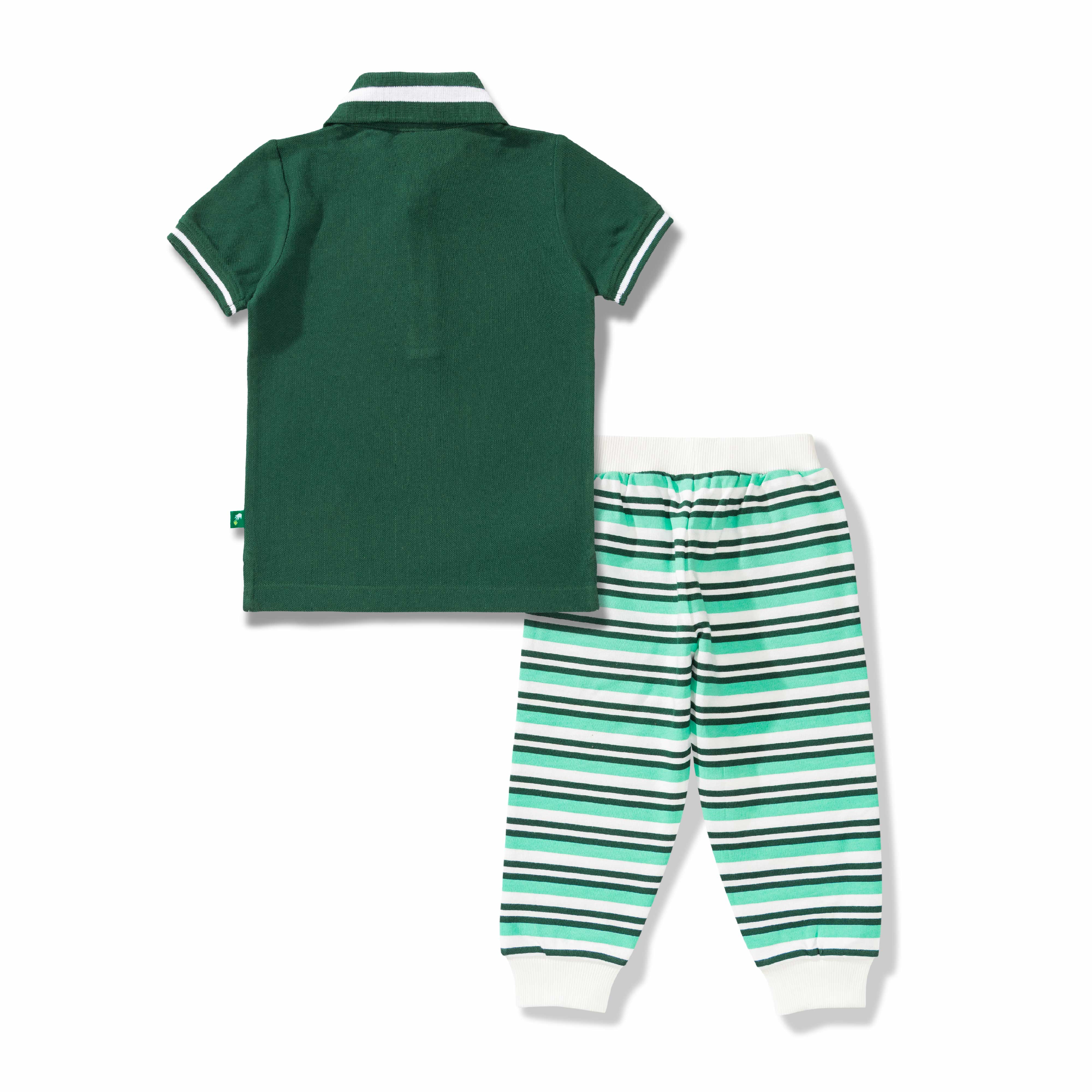 Baby Boys Summer Vibes Printed T Shirt & Stripe Pant Set