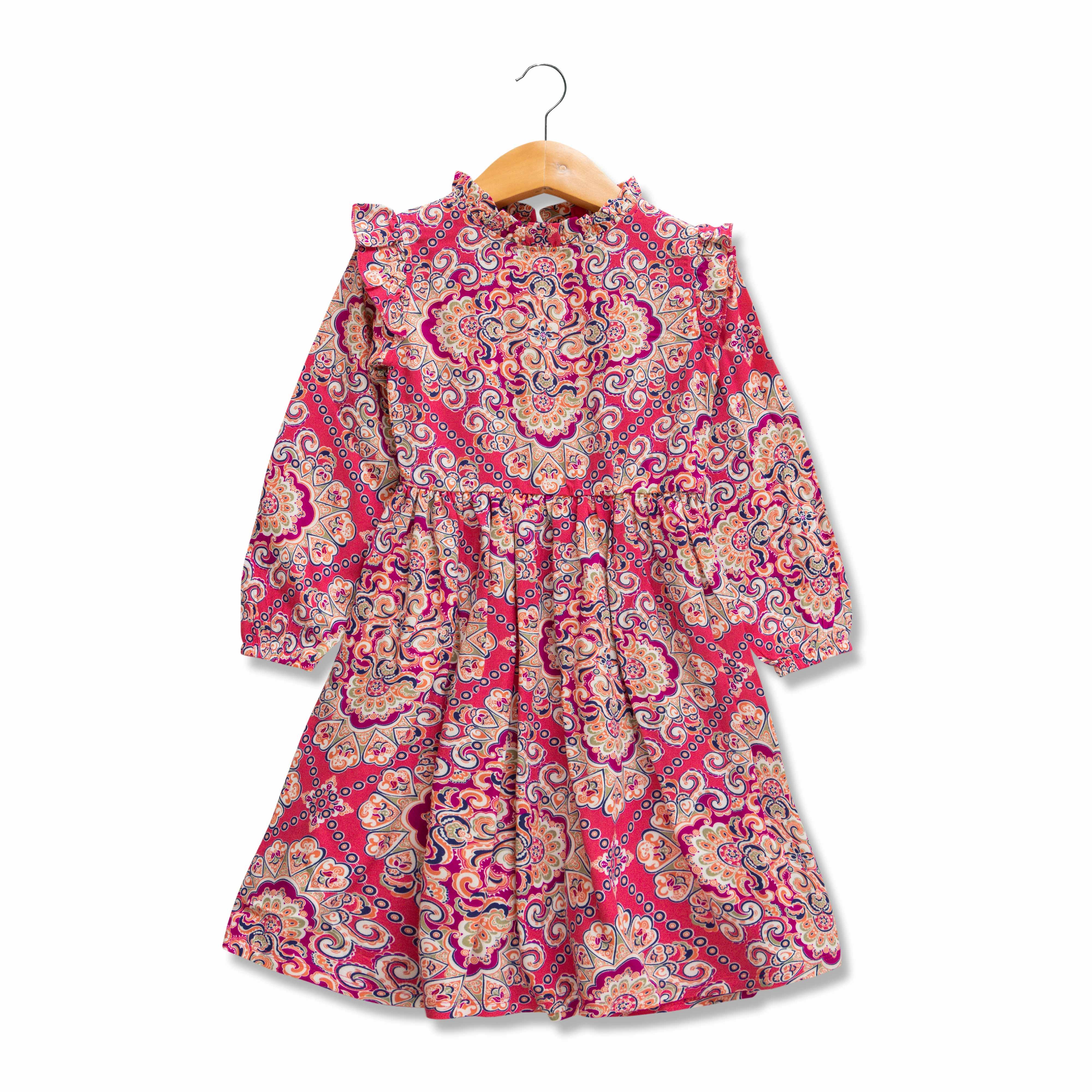 Baby Girls All Over Printed Fit & Flare Dress - Juscubs